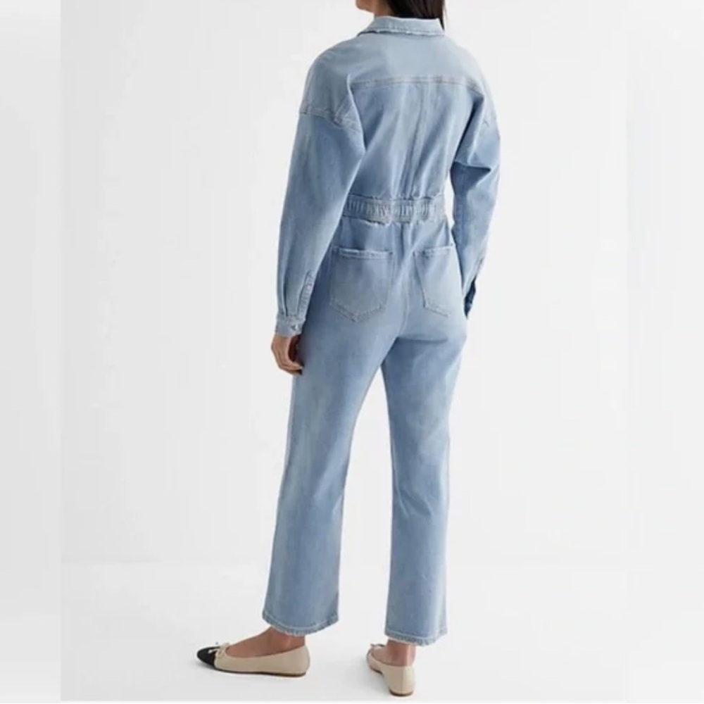 Express Denim Relaxed Ankle Straight Leg Jumpsuit - Picture 2 of 6